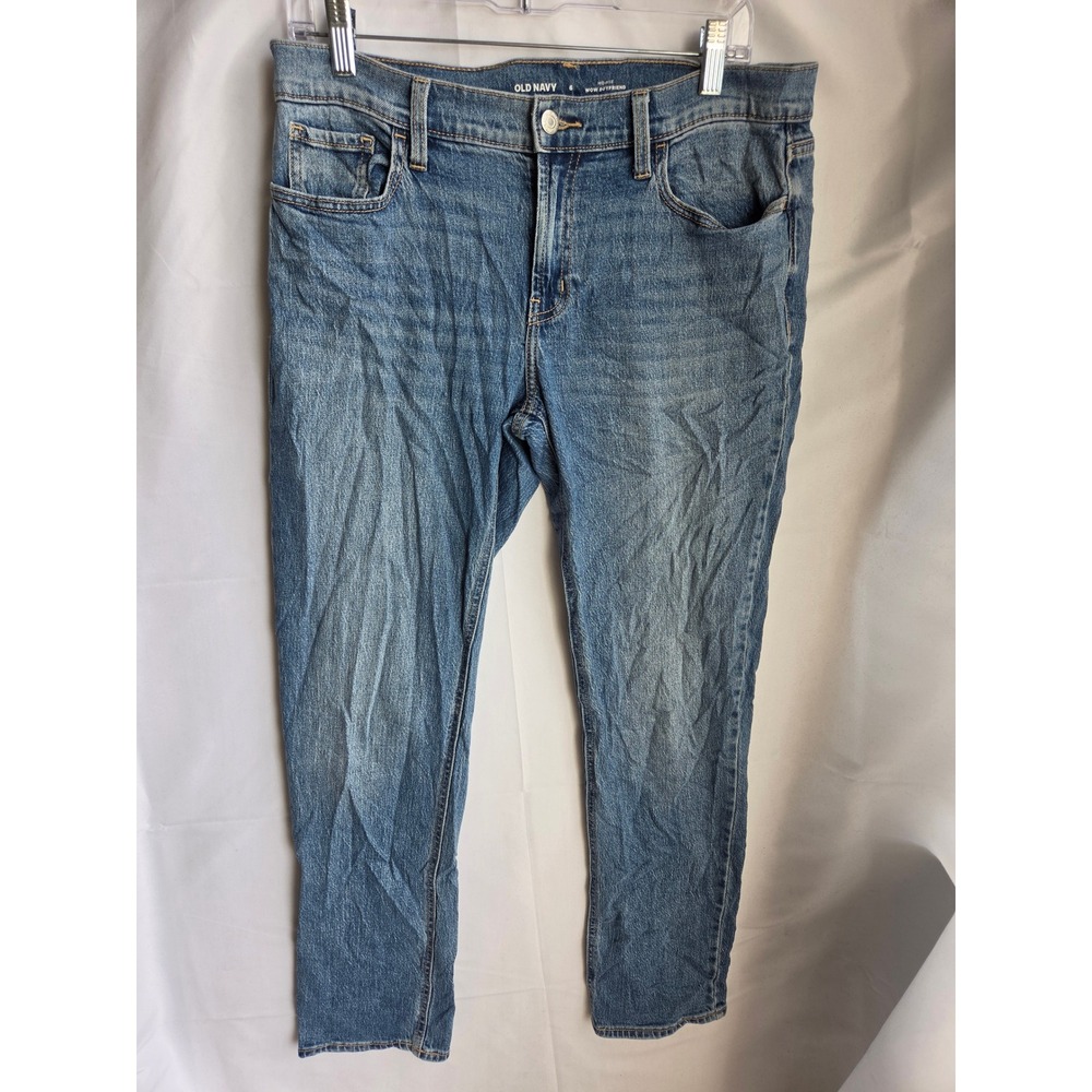Old Navy Wow Boyfriend Jeans Womens Blue Medium Relaxed Mid Straight